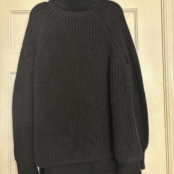 525 AMERICA Black Shaker Knit Turtleneck Sweater 100% Cotton, Sz M Tuckernuck - Picture 5 of 6